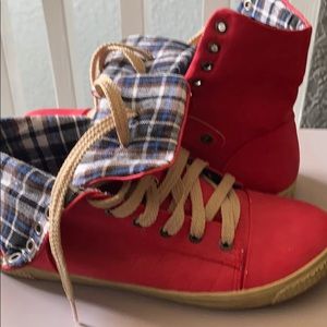Plaid and read sneakers